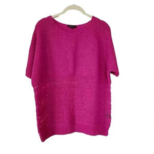 Lafayette 148 Fuschia Pink Open Knit Short Sleeve Sweater Small Colorful Barbie
